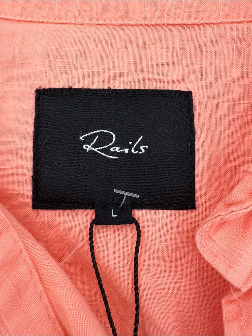 NWT Rails Mykonos Agate Linen Rayon Shirt Coral Pink Men’s Large MSRP $148 - Picture 5 of 11